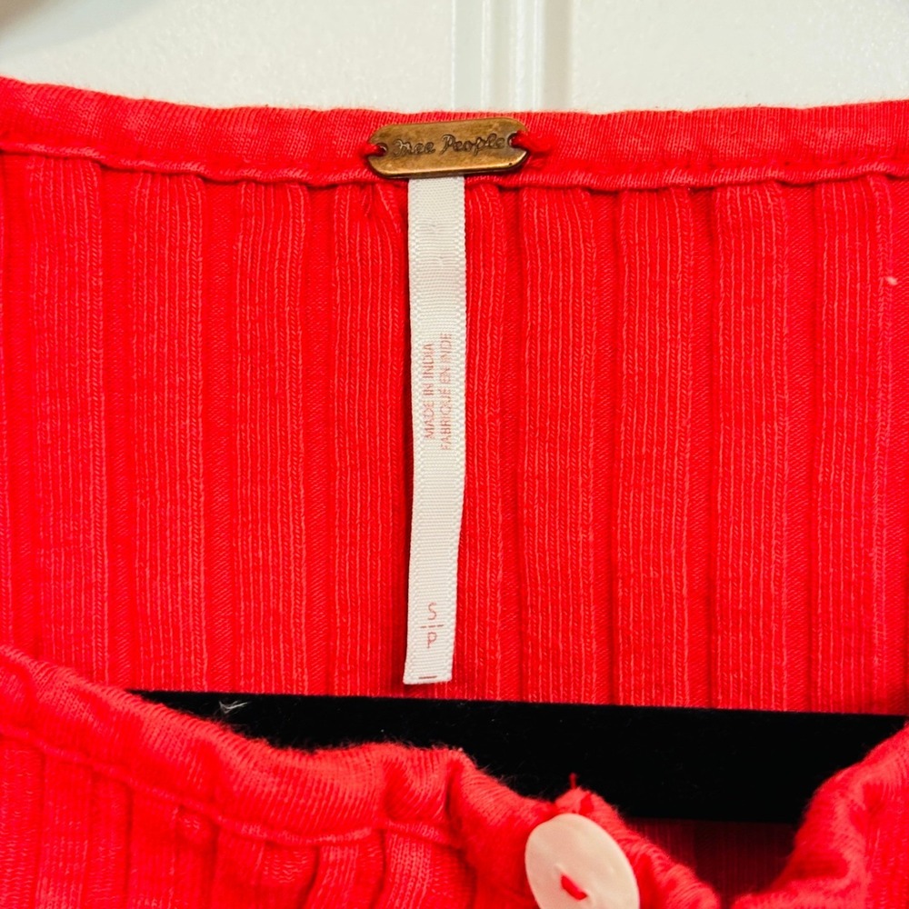 Free People Ribbed Red Button-Front Tank - Picture 3 of 6
